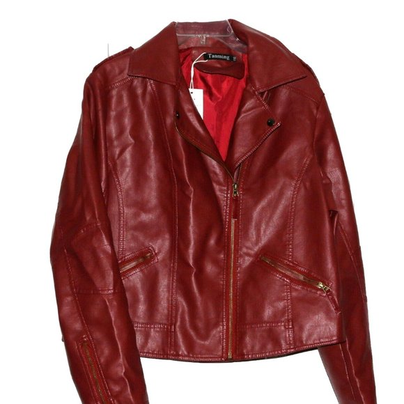 Tanming Jackets & Blazers - TANMING FAUX LEATHER BURGUNDY WOMEN'S JACKET - NWT - SEE MEASUREMENTS